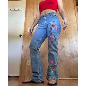 Votre Nom Light Blue Boot Cut Jeans with Vibrant Embroidery